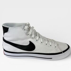 NIKE Court Legacy Canvas Mid Sneakers White Black Womens Size 10 Classic Retro‎